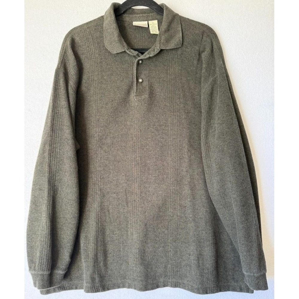 Fieldmaster‎  Sweater Men XL Heater Olive Polo Collar Cotton Knit Long Sleeve